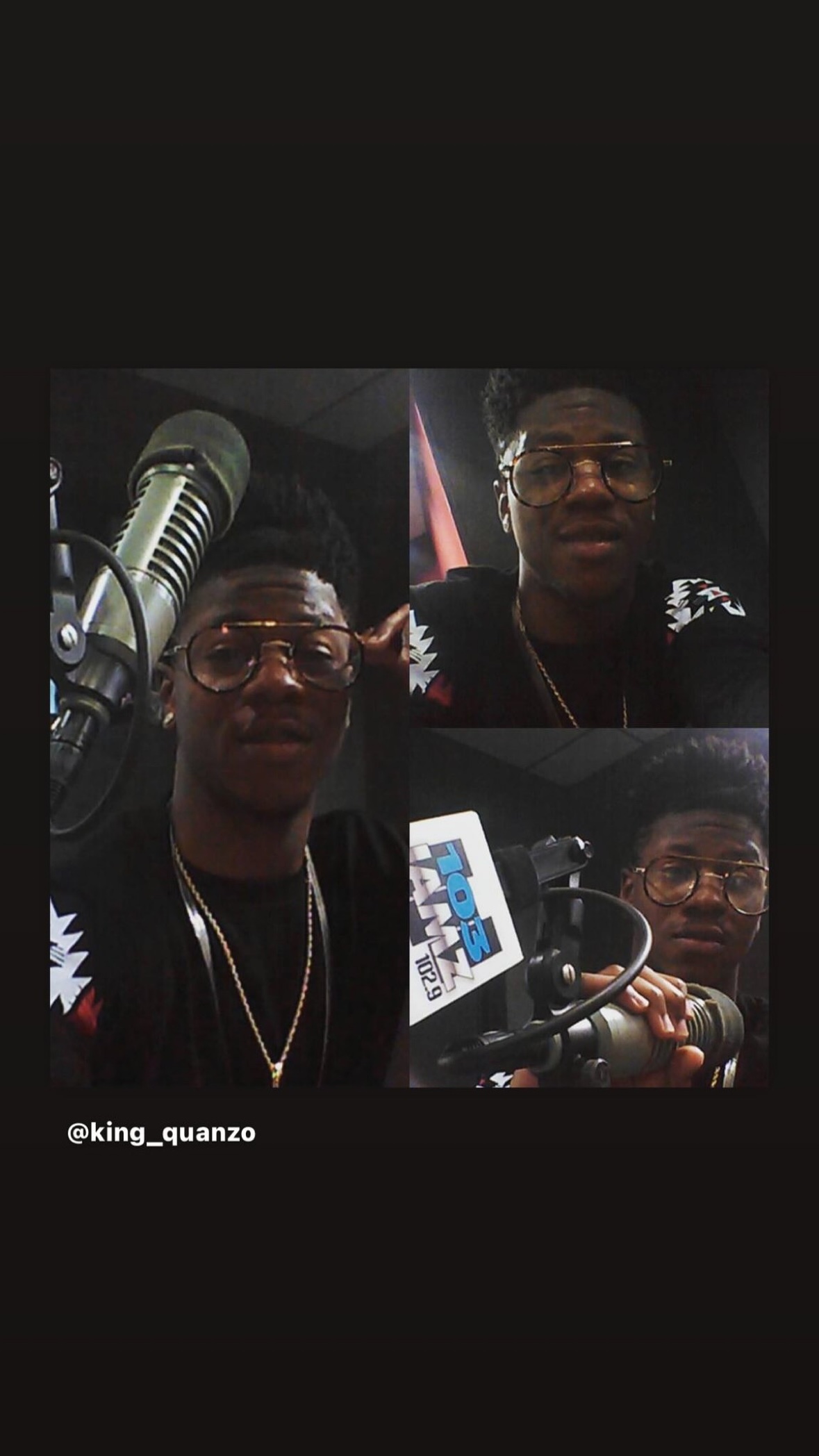 QuanZoRelly at the 103 Jamz studio microphone in Norfolk