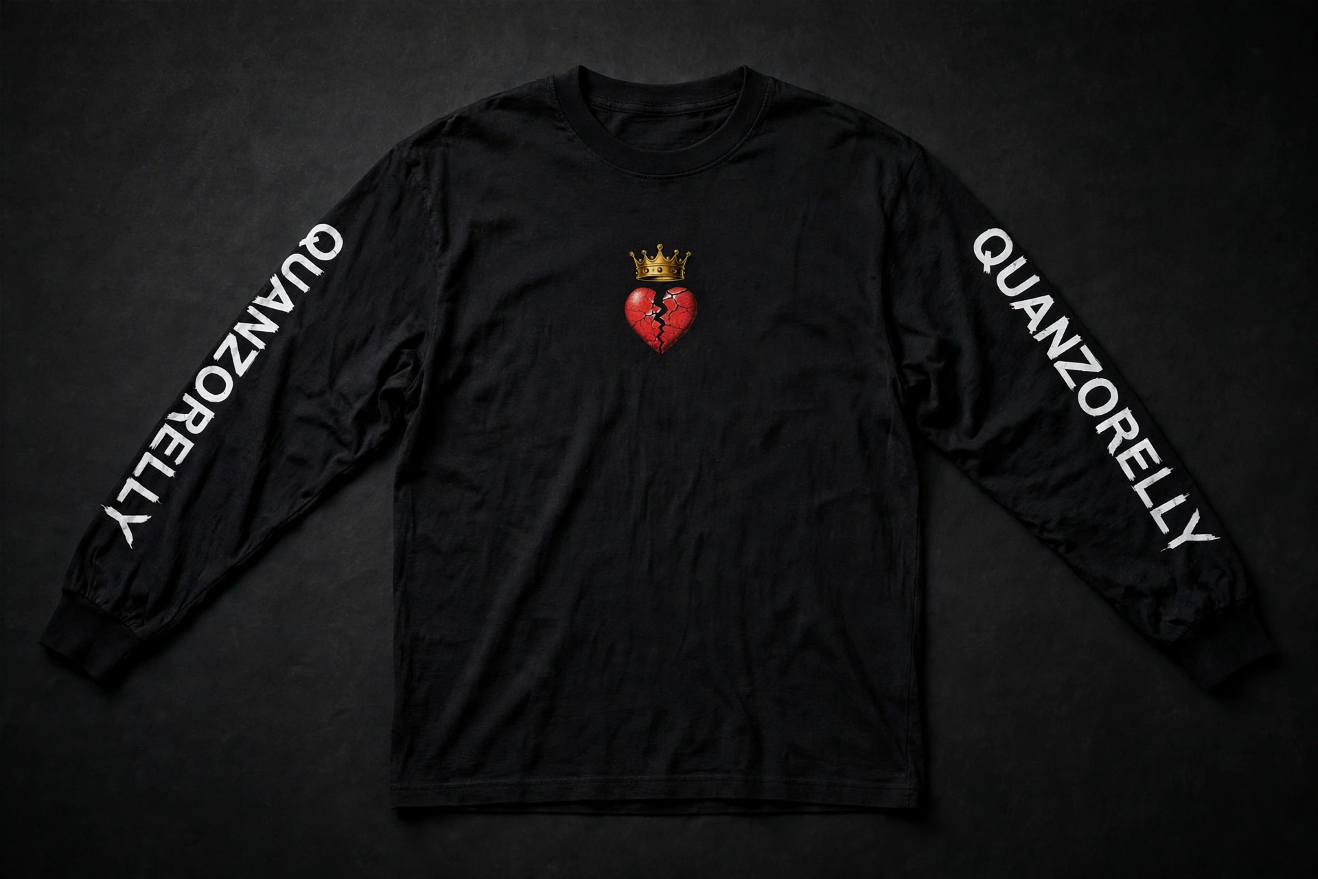 Long sleeve tee — long sleeve shirt with QuanZoRelly print running down the sleeves